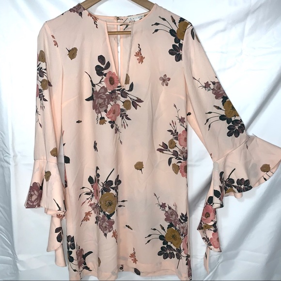 Leith pink floral long bell sleeve mini dress - Picture 6 of 11